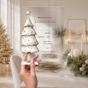 Invitations En Acrylique Arbre en or blanc Noël moderne Fête de Noël claire