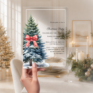 Invitations En Acrylique Arbre neige rouge tartan noeud clair Fête de Noël