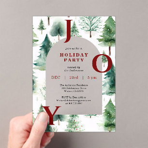 Invitations En Acrylique Arbres de Noël hivernaux Verdure Rouge Fête de vac
