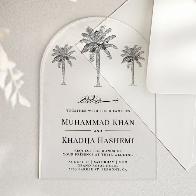 Invitations En Acrylique Arbres de palmier dattier Mariage islamique musulm (Créateur téléchargé)