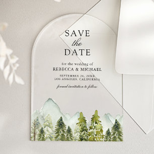 Invitations En Acrylique Arbres de pin de montagne rustiques pour mariage, 