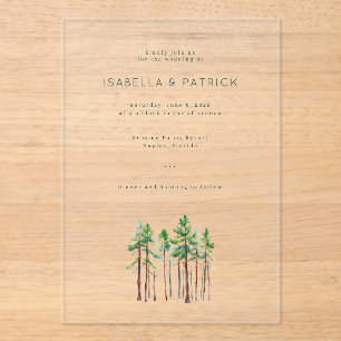 Invitations En Acrylique Arbres élégants à l'aquarelle noire