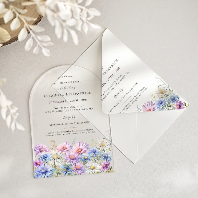 Invitations En Acrylique ARC ACRYLIQUE 75 Anniversaire Fleur de naissance d (Créateur téléchargé)