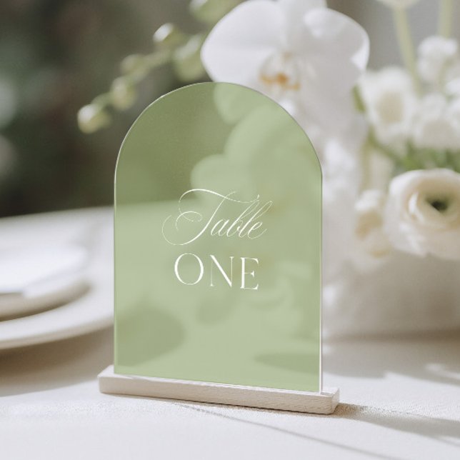 Invitations En Acrylique Arc Acrylique Sage Vert Mariage Table Un Numéro (Arch Acrylic Sage Green Wedding Table Two Number)