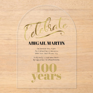 Invitations En Acrylique Arc acrylique transparent Black Gold 100e annivers
