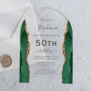 Invitations En Acrylique Arc de 50e anniversaire en Agate Or Vert Emeraude