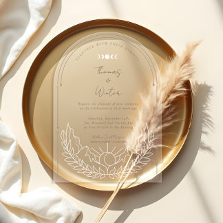 Invitations En Acrylique Arc de Boho Holistique Céleste Minimal Lune & Étoi