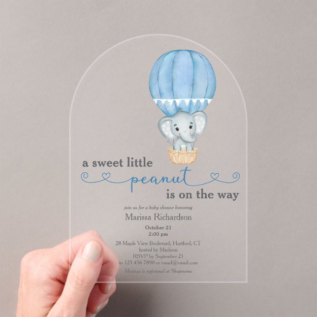 Invitations En Acrylique Arc de douche pour bébé bleu éléphant (In situ (ordinateur de poche))