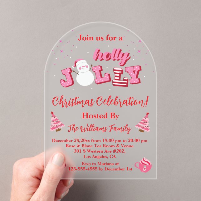 Invitations En Acrylique arc de fête de Noël en écriture rose rouge holly j (In situ (ordinateur de poche))