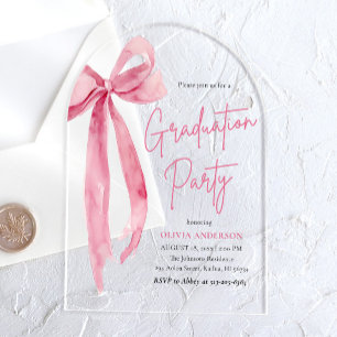 Invitations En Acrylique Arc de fête de remise des diplômes rose moderne