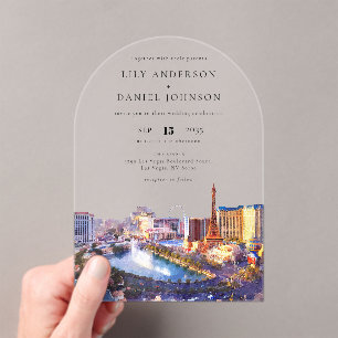 Invitations En Acrylique Arc de mariage aquarelle élégante de la skyline de