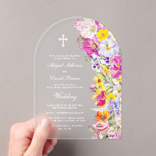 Invitations En Acrylique Arc de mariage aux fleurs sauvages lumineuses