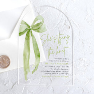 Invitations En Acrylique Arc de mariage avec un nœud vert Elle se marie Sho