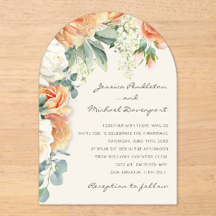 Invitations En Acrylique Arc de mariage élégant aux fleurs blanches de pêch