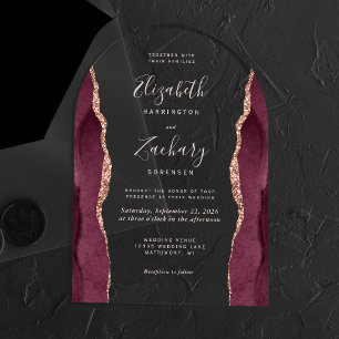 Invitations En Acrylique Arc de mariage en rose doré et agate bordeaux