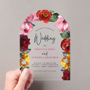 Invitations En Acrylique Arc de mariage floral coloré vintage élégant
