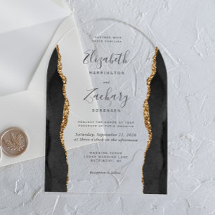 Invitations En Acrylique Arc de mariage moderne en agate or noir