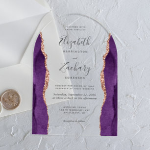 Invitations En Acrylique Arc de mariage moderne en agate or rose violet