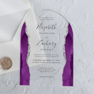 Invitations En Acrylique Arc de mariage moderne en argent violet agate