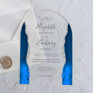 Invitations En Acrylique Arc de mariage moderne en bleu royal et argent ave