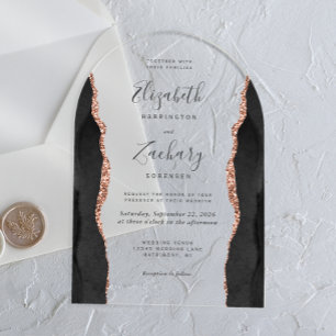 Invitations En Acrylique Arc de mariage moderne en or rose agate noir