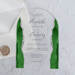 Invitations En Acrylique Arc de mariage moderne vert chasseur agate argenté