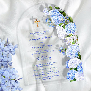 Invitations En Acrylique Arc de mariage religieux Hortensia Bleu