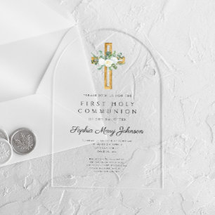 Invitations En Acrylique Arc de première communion de fille de pivoines flo