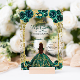 Invitations En Acrylique Arc d'or Princess Floral Vert Quinceanera