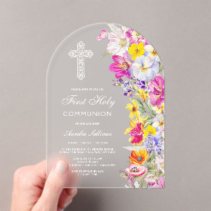 Invitations En Acrylique Arc élégant de fleurs sauvages lumineuses pour la 