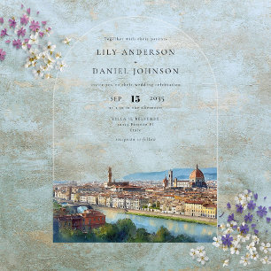 Invitations En Acrylique Arc élégant de mariage italien à Florence aquarell