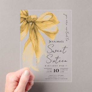 Invitations En Acrylique Arc élégant en or Coquette Script Fête Sweet 16