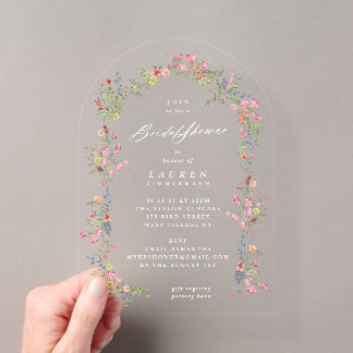 Invitations En Acrylique arc élégant et délicat pour Baby Shower floral de