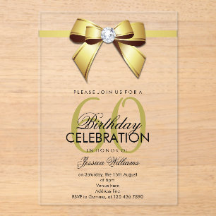 Invitations En Acrylique Arc-en-ciel Ruban et Nœud Posh Gem 60ème Anniversa