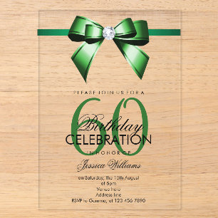 Invitations En Acrylique Arc en ruban et gemme de luxe pour 60e anniversair