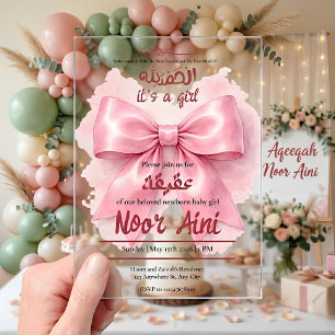 Invitations En Acrylique arc en ruban rose bébé musulman fille aqeeqah