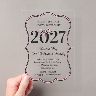 Invitations En Acrylique Arc en ruban rose Coquette Soirée du Nouvel An 202