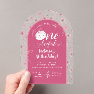 INVITATIONS EN ACRYLIQUE ARC ET RUBAN ROSE CITROUILLE D'AUTOMNE FLEURS ANNI