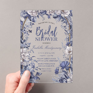 Invitations En Acrylique Arc floral bleu et blanc de style chinoiserie
