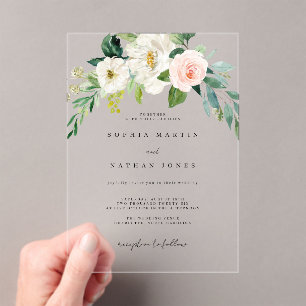 Invitations En Acrylique Arc floral moderne Clair minimaliste Mariage