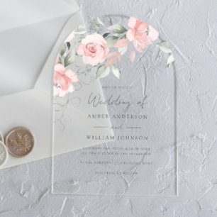 Invitations En Acrylique Arc floral rose pâle en acrylique pour mariage
