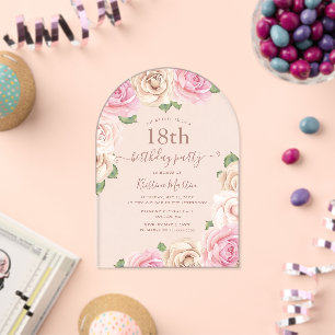 Invitations En Acrylique Arc floral rose rose élégant pour fête d'anniversa