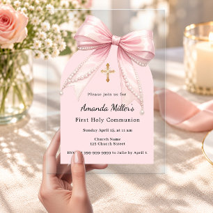 Invitations En Acrylique Arc luxueux à ruban rose clair pour la Première Co