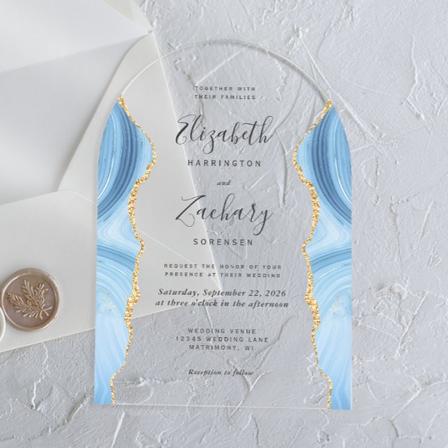 Invitations En Acrylique Arc Mariage moderne Bleu Bleu Or Agate Bleu Bleu B (Créateur téléchargé)