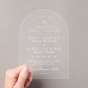 Invitations En Acrylique Arc Mariage officiel blanc élégant