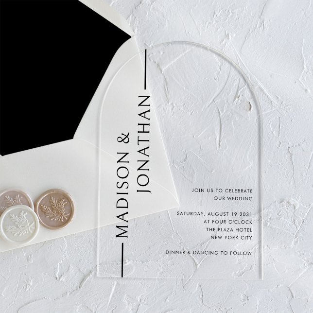 Invitations En Acrylique Arc Noms empilés Moderne Élégant Clair Mariage (Créateur téléchargé)