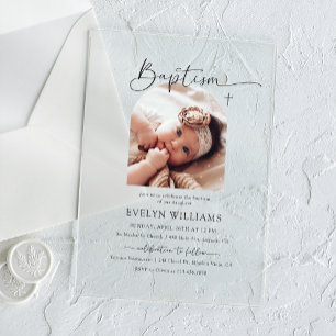 Invitations En Acrylique Arc photo de baptême et de christening à croix min