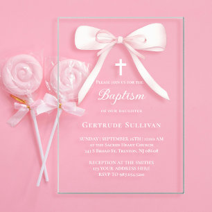 Invitations En Acrylique Arc rose   Baptême