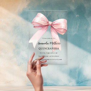 Invitations En Acrylique Arc rose élégant Quinceanera luxe clair