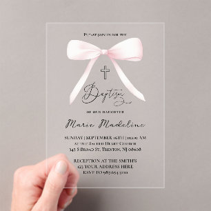 Invitations En Acrylique arc rose pastel Baptême